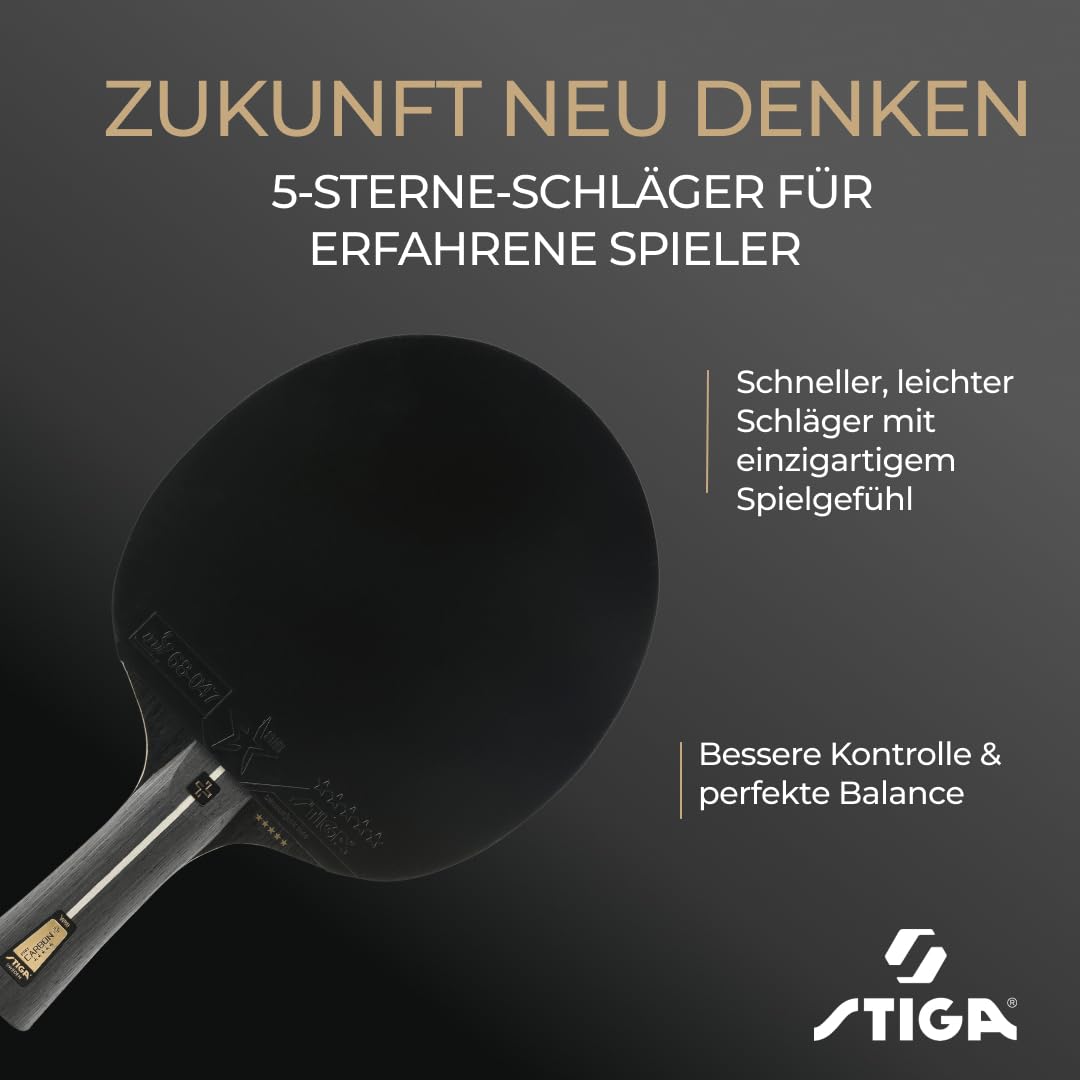 STIGA Pro Carbon + Tischtennisschläger für fortgeschrittene Offensivspieler – ITTF zugelassen, Touch Carbon Technologie – Verbesserte Geschwindigkeit, Kontrolle und Komfort – Schwarz/Rot