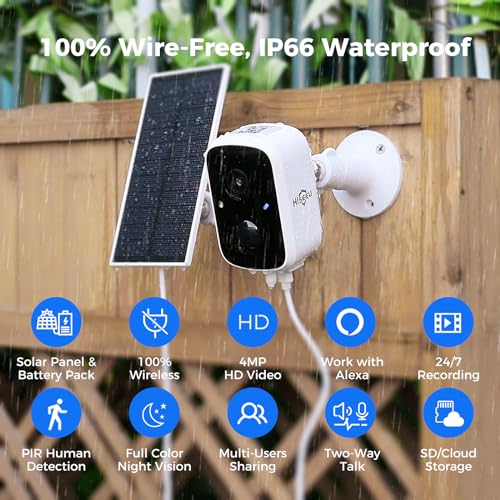 Hiseeu Solar Security Cameras Wireless Outdoor 2 Pack, Battery Powered 3K 4MP wifi Cameras for Home Surveillance, PIR/AI Motion Detection, Waterproof, Color Night Vision, 2-Way Audio, Cloud/SD Storage by Hiseeu - Used condition - Image 2