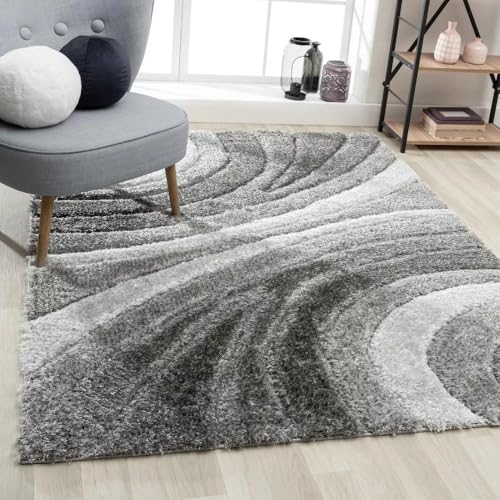 Image of Soft Shaggy Carpet 5x7 Feet - Ultra Plush, Non-Slip, High Pile 2 Inch Microfiber Rug for Bedroom, Living Room, Kids Room & Office - Modern Cozy Floor D�cor (Gray Silver C)