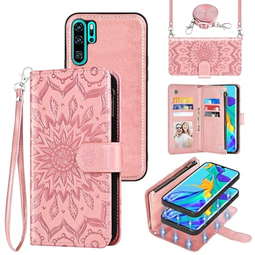 Étui Huawei P30 Pro Asuwish avec fermeture éclair et porte-cartes amovible