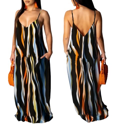 Image of Summer Maxi Dress for Women 2026 Plus Size Sundresses Casual Sexy Floral Sleeveless Beach Long Dress with Pockets