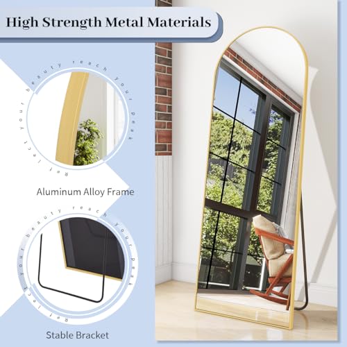 Image of BEAUTYPEAK 64 inchx21 inch Arch Floor Mirror, Full Length Wall Hanging or Leaning Arched-Top Full Body Mirror with Stand for Bedroom, Dressing Room, Gold