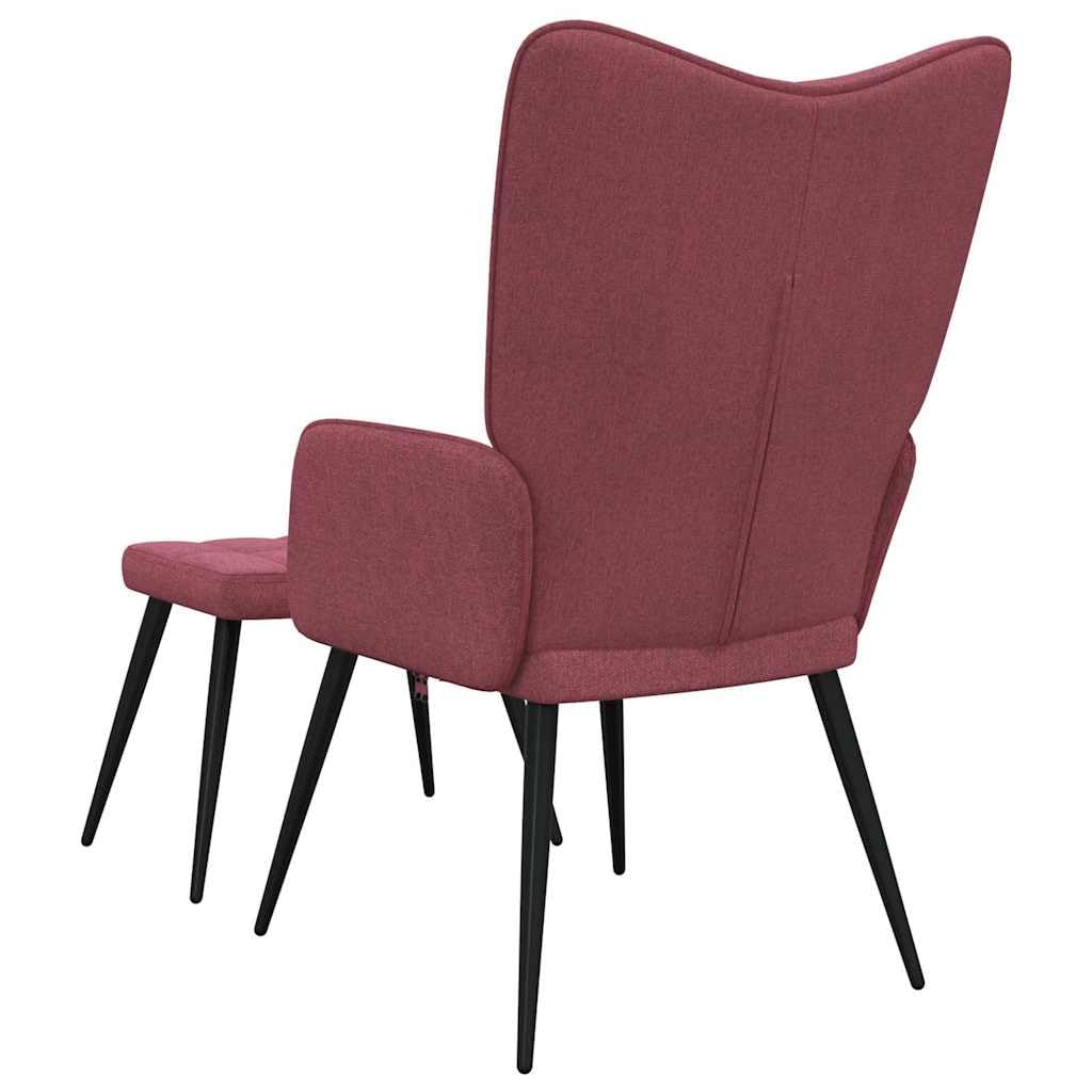Sillón de relax con taburete, tejido rojo vino, 61 x 70 x 96,5 cm, moderno, cómodo asiento acolchado con patas de madera, para salón, dormitorio, oficina