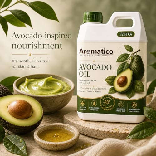 Image of AROMATICO Avocado Oil for Skin, Hair and Body Care, Multipurpose Carrier Oil for Massage, Scalp Care, Dry Skin Routine, DIY Beauty and Natural Glow - 946 ml