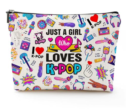 QualityLife K-Pop Makeup Bag K-Pop Music Movie Merch Just A Gi-rl Who Loves K-Pop Gift for Music Fan Kpop Team Gift