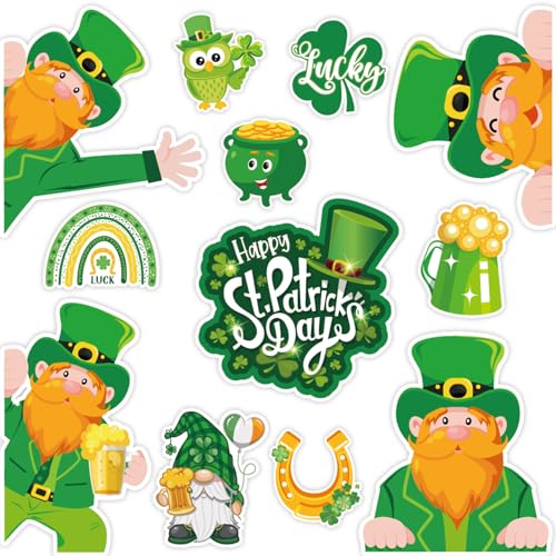 Image of Whaline 12Pcs St. Patrick's Day Refrigerator Magnets Green Patrick Lucky Clover Rainbow Gnome Magnetic Stickers Irish Holiday Garage Magnet for Fridge Car Metal Door Mailbox Locker