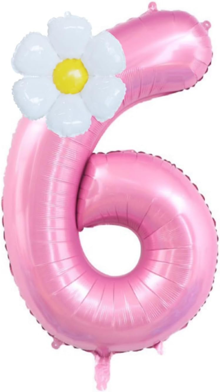 40-Inch Pink Number 0 Balloons With Daisy Balloons, Birthday Decorations, Daisy Party Decorations Birthday Supplies Girls. (Pink 0)