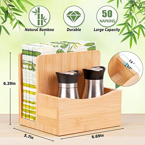 MOLEDINO Servilletero de Bambú Vertical para Bar,Porta Servilletas Papel de Madera de Pie Pequeño para Mesa Coctel,Dispensador Servilletas para Cocina,Rustico Soporte Servilletas (Madera-con Caddy)