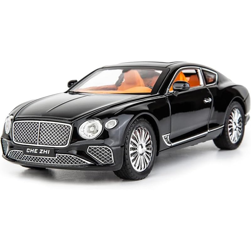 Image of Kids Model 1:24 Bentle Continental Die Cast Metal Car Pull Back Action Opening Doors with Realistic Engine Sound Lights Toy Car Gift for Boys - Black