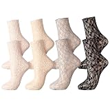 Geyoga 4 Pairs Women's Lace Socks Ruffle Frilly Ankle Socks Mesh Lace Loose Socks Slouch Socks Ankle