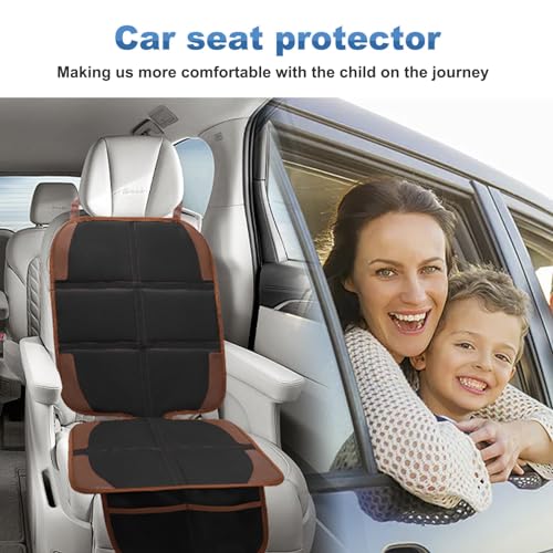 Image of Car Seat Protector for Child, 2 Pack With Mesh Pockets & Non-Slip Backing 600D Durable Under Baby Seat Cover for Back Seat (Dark Brown, Standard)