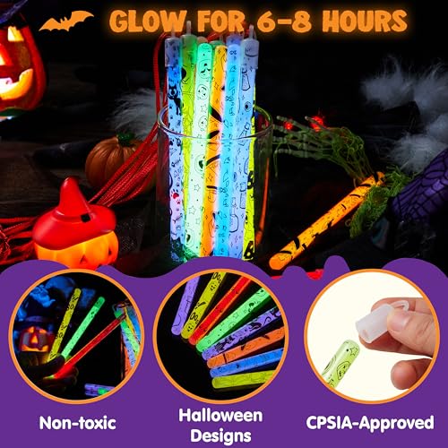 Image of JOYIN 30 Pcs Halloween Glow Sticks Bulk Party Pack, Hanging Wands in 8 Design, 6 Color Light Up Stick for Kid Glow in The Dark Halloween Party Favor Supplies, Goodie Bag Filler, Trick or Treating Gift