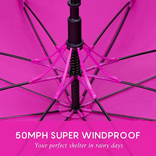 Rumbrella Hot Pink Umbrella Auto Open With J Hook Handle, 50In Stick Umbrellas Windproof #TOP6