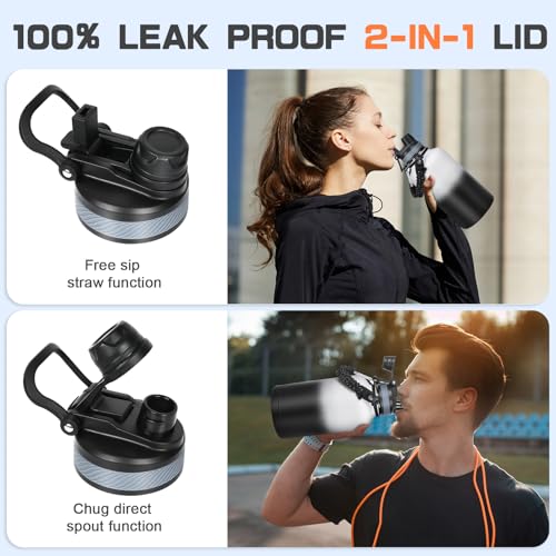 Image of GAZLEMHO Insulated Water Bottle 64 oz, Half Gallon Water Jug Cold 48H, BPA Free Stainless Steel Bottles with Straw /Chug 2-in-1 Lid, Bag, Paracord Handle, Silicone Boot, Sports Gym School Metal Flask