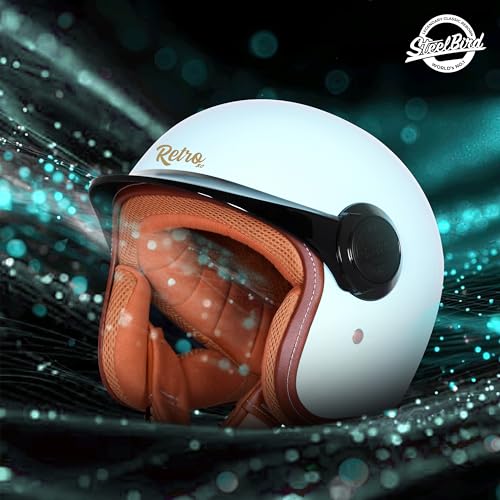Image of Steelbird SBH 65 Retro 3.0 DOT and ISI Certified Open Face Helmet for Men and Women (X-Large 620 MM,Glossy Mist Green with Black Peak)