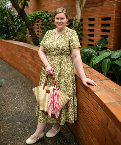 Image of TIYOMI Women Plus Size Dress Boho V Neck Short Sleeve Beach Maxi Dresses Floral /Stripe /Leaves /Lemon XL-5XL