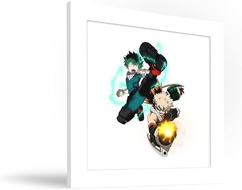 Miniatura 2 de Trends International Gallery Pops My Hero Academia - Arte de pared Izuku Midoriya y Katsuki Bakugo, versión enmarcada en blanco, 12 x 12 pulgadas
