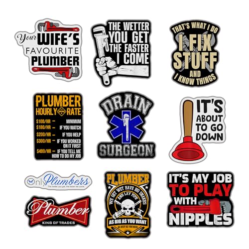 Image of (Set of 10) Plumber Sticker Drain Surgeon I Am A Plumber It's My Job to Play with Nipples Stickers Water Bottles Laptop Car 3 Inches