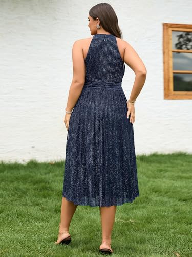 Ever-Pretty Plus Women's Glitter Halter Sleeveless Pleated Midi A-Line Plus Size Formal Wedding Guest Dresses2