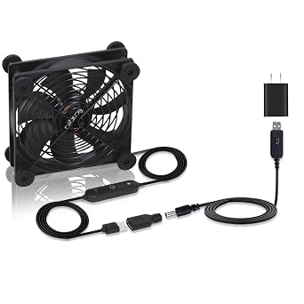 120mm Quiet Cooling Fan - Dual Voltage USB 5V/DC 12V, 10 Speed Adjustable, IPX5 Waterproof | Portable for PC, Xbox, Router, DVR, TV Receiver, Tablet, Computer Cabinet, Greenhouse, Kennel & Component C