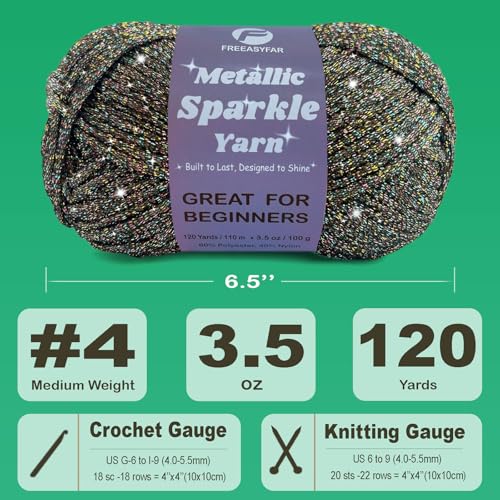 Image of Metallic Sparkle Yarn for Crochet and Knitting with Easy-to-See Stitches, Worsted Weight Medium #4, Beginners Yarn for Amigurumi, Bags, Handmade Gifts, Home Decor (Moss, 1 Pack)