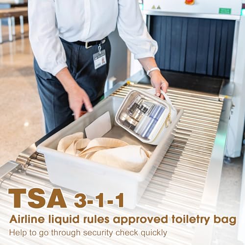 Image of Wedama TSA Approved Toiletry Bag, 3 Pack Clear Makeup Bags with Handles, Quart Size PVC Clear Cosmetic Bags for Women and Men, Carry on Airport Airline Compliant Bag, White
