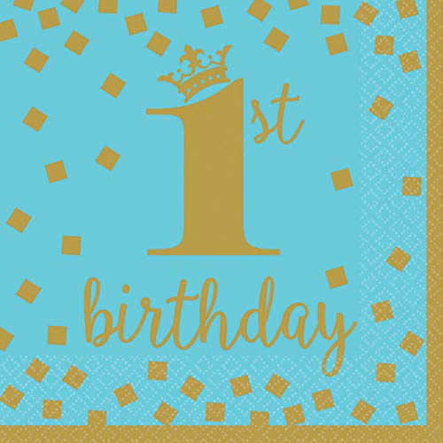 Gnrique - 16 Paper Napkins 1st Birthday Blue and Gold 33 x 33 cm