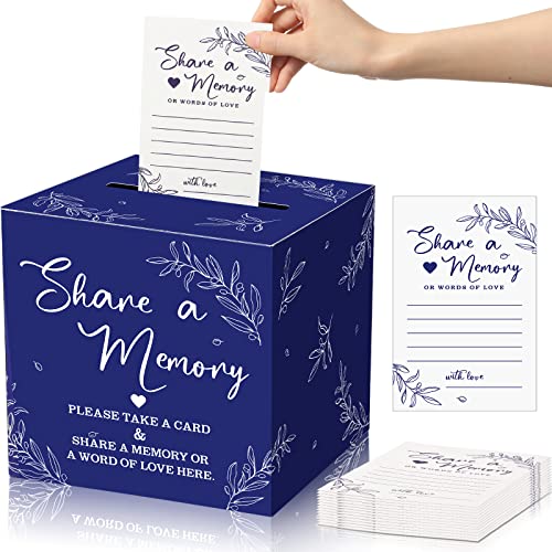 Pajean 50 Pcs Share a Memory Cards for Collections of Life, Memory Cards Box for Guest Ideas Funeral Graduation Wedding Bridal Shower Birthday Anniversary Retirement(Dark Blue)