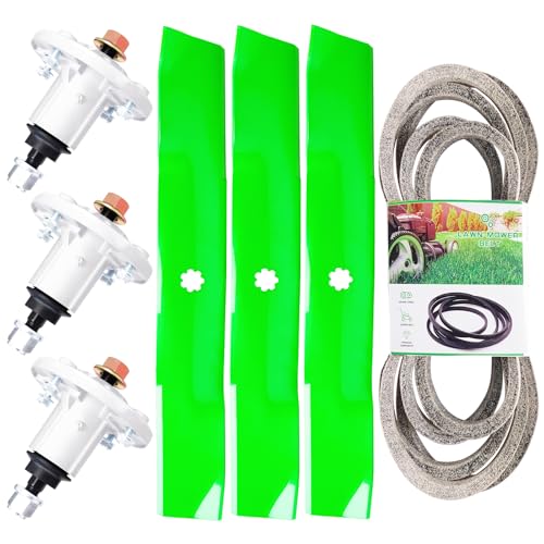 TENGMUJX 54 inch Lawn Mower Rebuild Deck Spindle Blade Be lt Kit Compatible with John Dee re D170, LA150, LA175, G110, 190C Lawn Mower Includes (3) Spindles GY20867 GY21099 (3) Blades GX21380 GY20679
