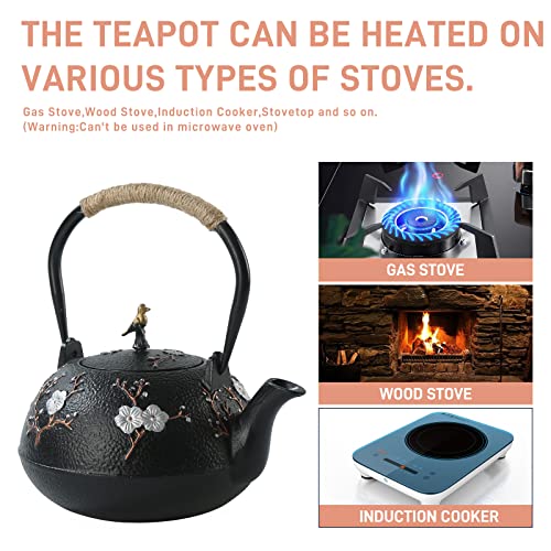 Image of Cast Iron Teapot SECHUDO Teapot for Stovetop Safe Coated with Enameled Interior,Japanese Beautiful Tea Kettle with Stainless Steel Infuser for Loose Tea (40.6oz /1200ml)