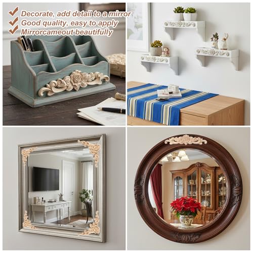 5 Stück Holz Ornamente Stuckleisten Wand Ornamente für Möbel Ecke Onlay Applique Möbe Geschnitzt Corner Holzornamente für Möbel 20 x 5 cm Holzschnitzerei Applikation