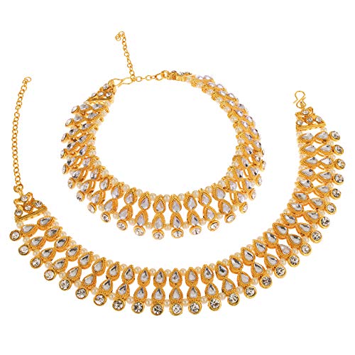 Efulgenz Indian Bollywood Crystal Rhinestone Faux Kundan Wedding Bridal Anklet Set (2 pc) Bracelet Payal Foot Jewelry