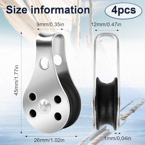 4 Stücke Pulley Single Set, Schalen Riemenscheibe Roller für Seile, Riemenscheibenblock Blockseilrolle, Seilrollen Edelstahl Riemenscheibe, für Große Kajaks, Kanus, Fabriken, Gebäude Usw