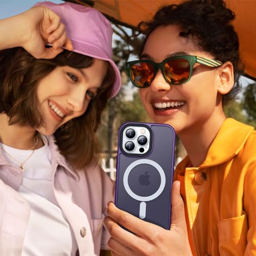 Image of Elzzi Magnetic Cover for iPhone 14 Pro Case [MIL-Grade Drop Tested & Compatible with MagSafe] Translucent Matte TPU + Hard PC Back Cover, Anti-Scratch Shockproof Phone Case (6.1 Inch, Deep Purple)