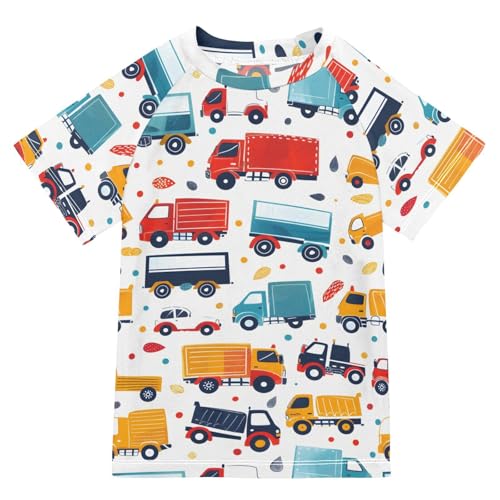 ALAZA Kids Rash Guard Boys Toddler Swim Shirts Short Sleeve Truck Print UPF 50+ 3T
