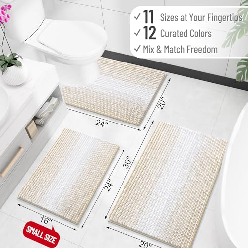 Image of OLANLY Bathroom Runner Rugs 44x24, Extra Soft Absorbent Chenille Striped Bath Rugs, Rubber Backing, Machine Wash Dry, Long Bath Mats for Bathroom, Tub, Shower, Home Decor Accessories, Beige