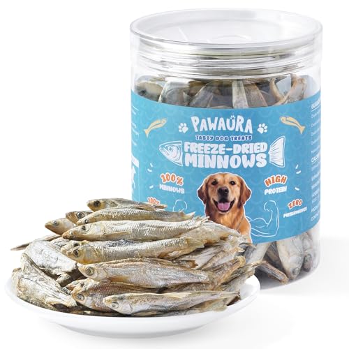 Pawaura Freeze Dried Minnows Dog & Cat Treats Made in USA Single Ingredient Dog Treats High Protein Minnows for Dogs Raw Dried Fish Rich in Omega-3 for Skin & Coat Health (2oz)
