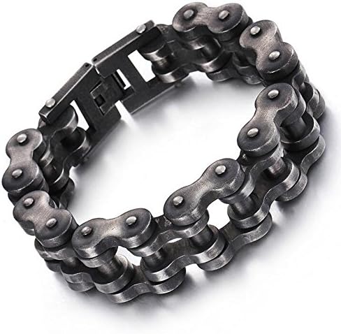 12mm/18mm/22mm Bicycle Bracelet Bike Titanium Chain Bracelet Men's Jewelry Heavy Black Stainless Steel Motorcycle Biker Bracelet (22MM Width)