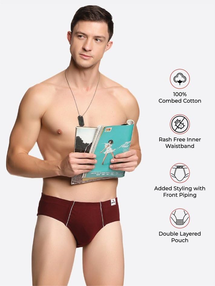 Image of Genx Gusto Men's Brief -Stylish & Comfortable, 100% Combed Cotton Underwear(Pack of 3)(Color May Vary)
