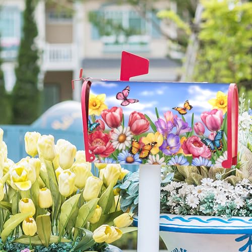 Image of Spring Summer Hummingbird Bird Mailbox Covers Magnetic Large Size 25 inchx21 inch Summer Flowers Mailbox Cover Waterproof Mailbox Wrap Spring Floral Birds Post Letter Box Cover Decor for Home Garden Yard