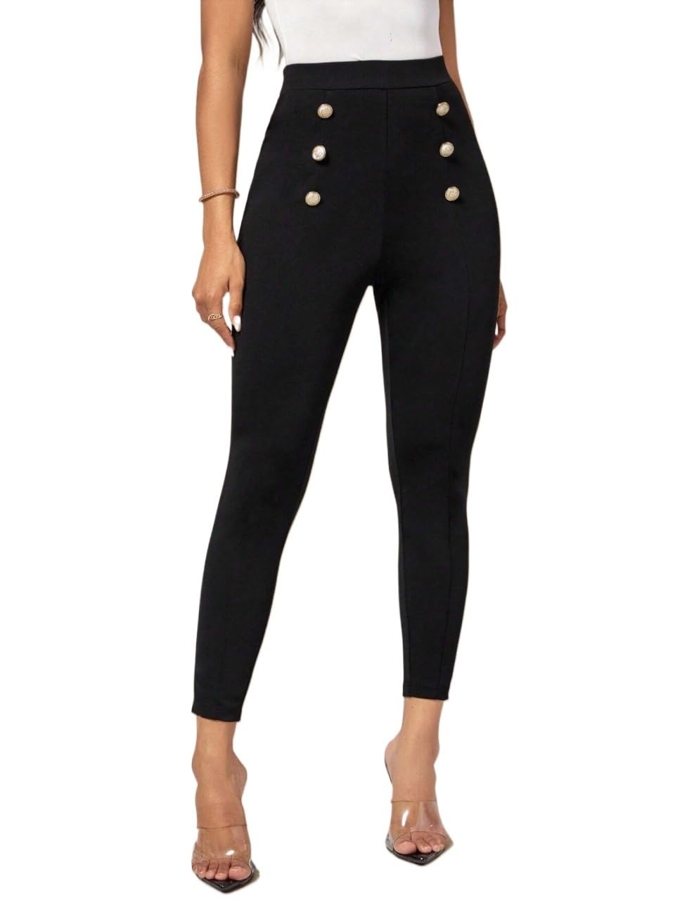 Fall High Waisted Pant Trousers for Women Button Detail Pants Modest Vintage Teacher Winter Cloth Outfits