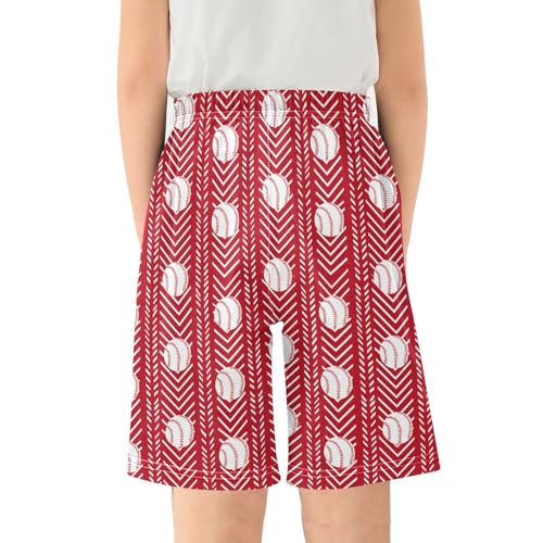 ALAZA Red Chevron Baseball Striped Pajama Shorts Elastic Waist Casual Sleep Shorts with Pockets Size 6-142