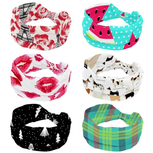 Turban croisé noué pour entraînement et fitness lot de 6 bandeaux larges pastèque fille femme