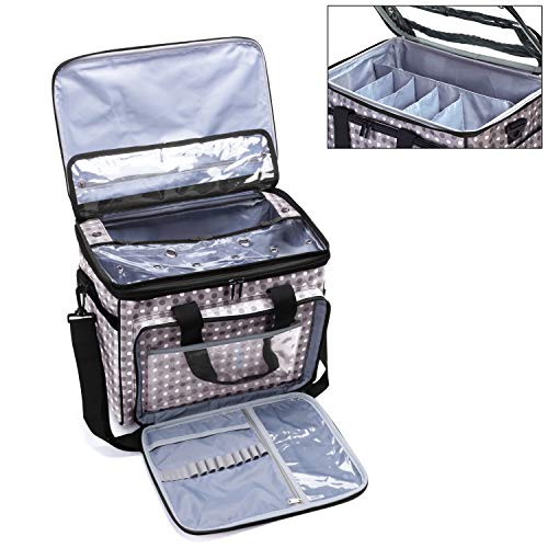 Teamoy Knitting Bag, Yarn Tote Organizer With Cover And Inner Divider (Sewn To Bottom) For Crochet Hooks, Knitting Needles(Up To 14”), Project And Supplies, Grey Dots(No Accessories Included) #TOP2