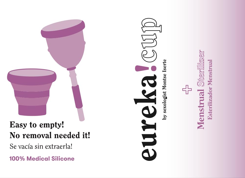Eureka! Cup - Copa Menstrual Vaciable con Esterilizador Plegable | Silicona Médica Reutilizable | Alternativa Cómoda y Ecológica a Tampones | 3 Tallas (Mediana)
