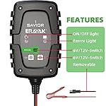 ERAYAK Savior 1, 1-Amp Fully-Automatic Smart Charger and Maintainer, 6V and 12V Battery Charger, Trickle Charger and…