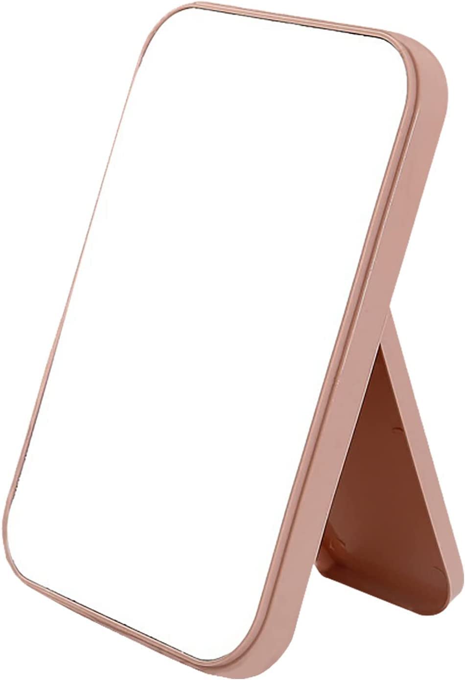 Desktop Makeup Mirror,Foldable Makeup Mirror Simple Portable Princess Mirror Square Mirror Makeup Mirror for Women (Pink, Dresser Mount, Framed)