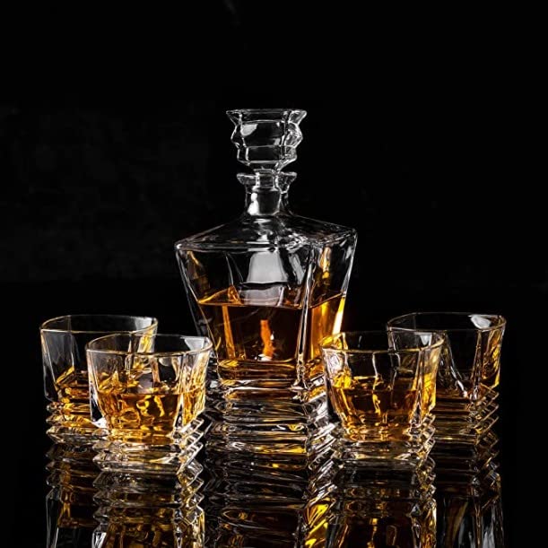Beladiya Enterprise Clear Glass Decanter and Glasses Set of 7 Piece 1- Decanter 1000 ml and 6 Glass 240 ml Perfect for Whiskey, Scotch, Wine, Vodka, Tequila