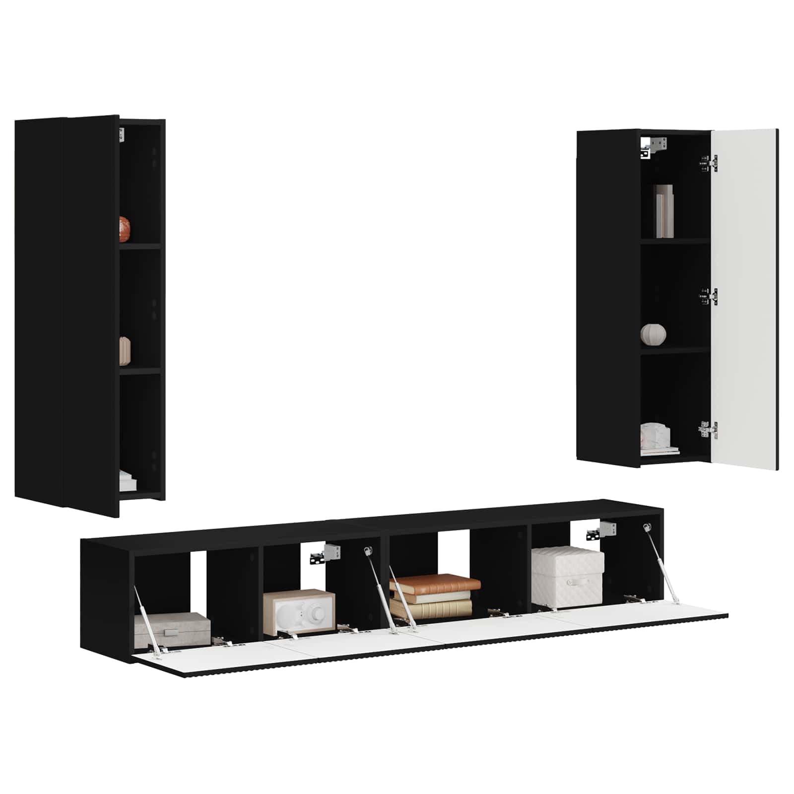 Générique Ensemble Meuble TV 3 Pc Noir Bois d'Ingénierie Mural