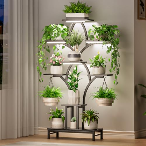 Image of Plant Stand Indoor with 4 Grow Lights - 63 inch Tall Plant Shelf- 8 Tiered Corner Plant Flower Stands Display Shelves for Home, Patio (Black)